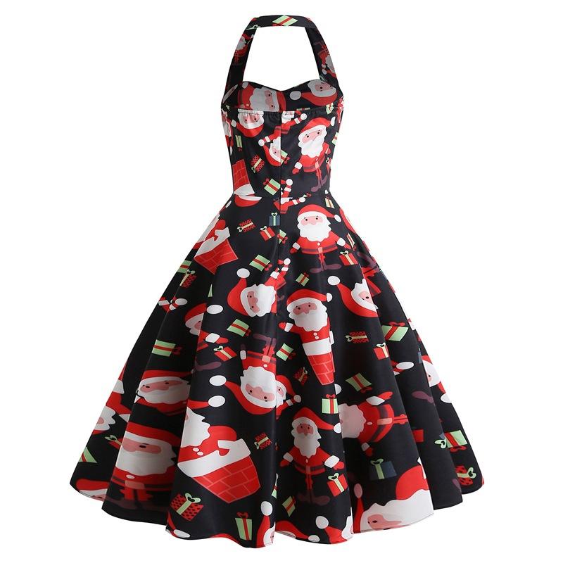 Women's halter-neck Christmas dress with sweetheart neckline and full skirt