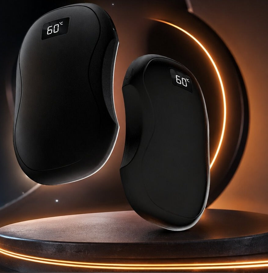 Two rechargeable hand warmers that snap together with a magnet, with display - view 2