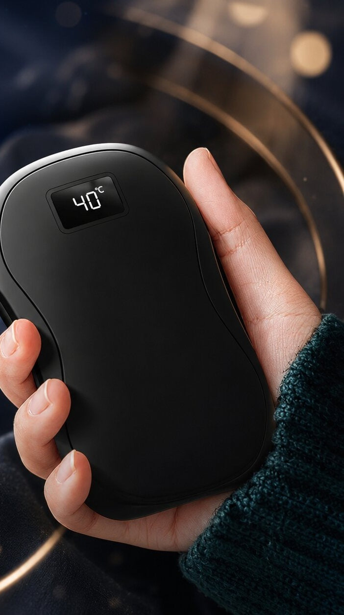 Two rechargeable hand warmers that snap together with a magnet, with display - view 3