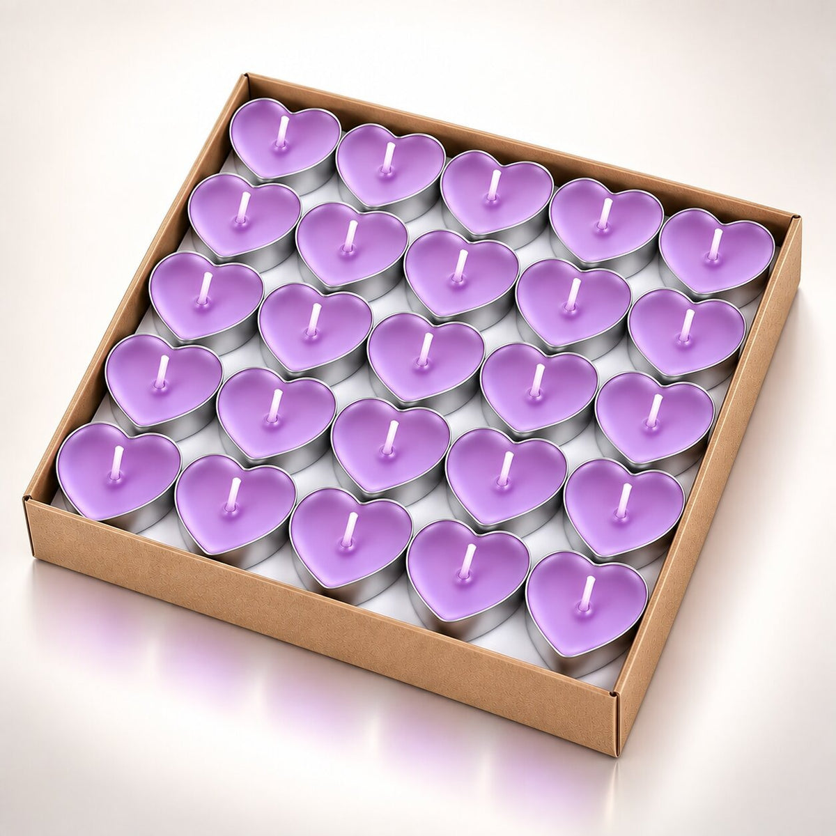 Coloured heart-shaped and round tea lights in cardboard boxes - view 8