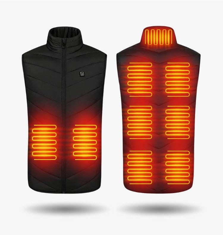 Heated body warmer with a stand collar, a zip and a button on the chest - view 4
