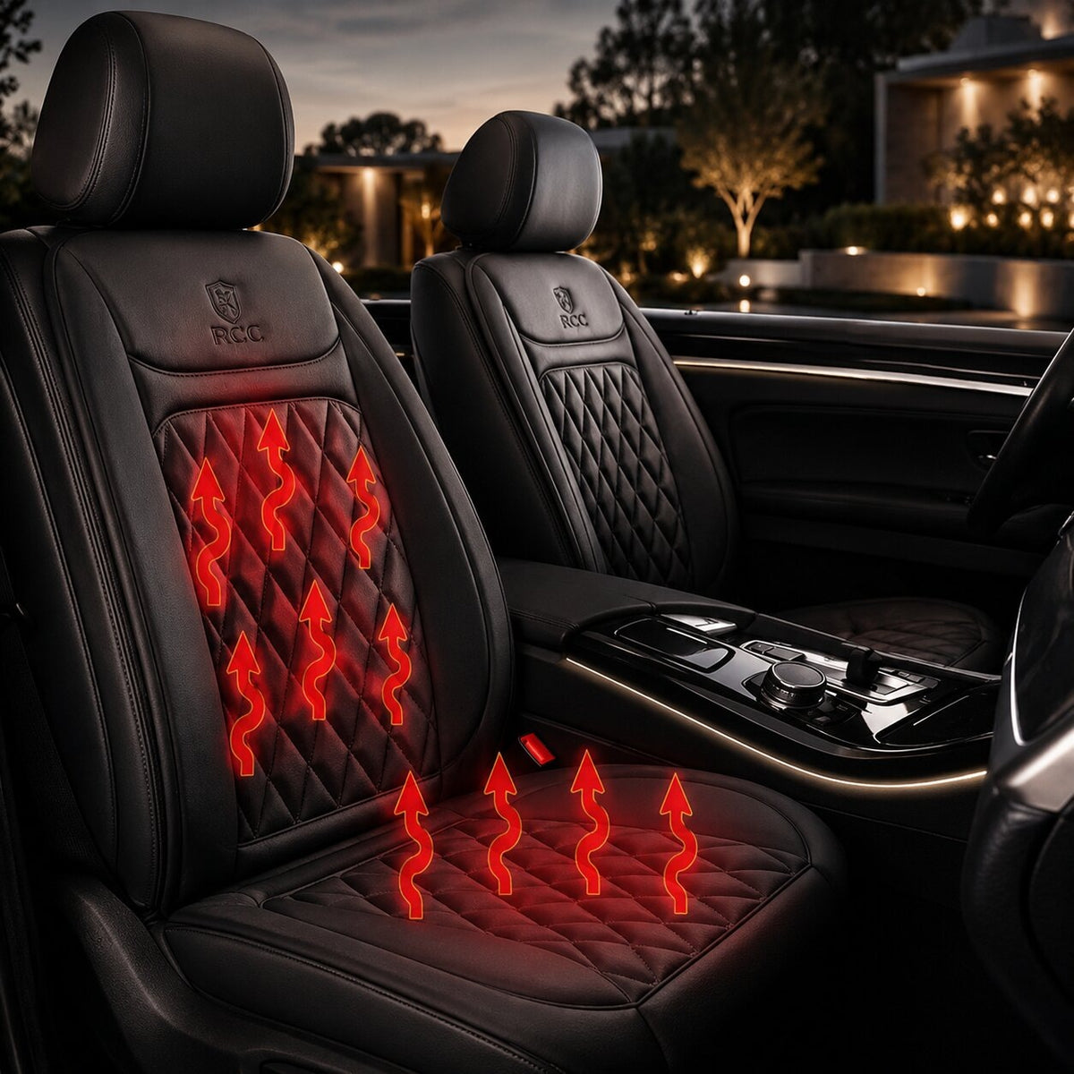 Heated car seat cover with diamond stitching - view 2