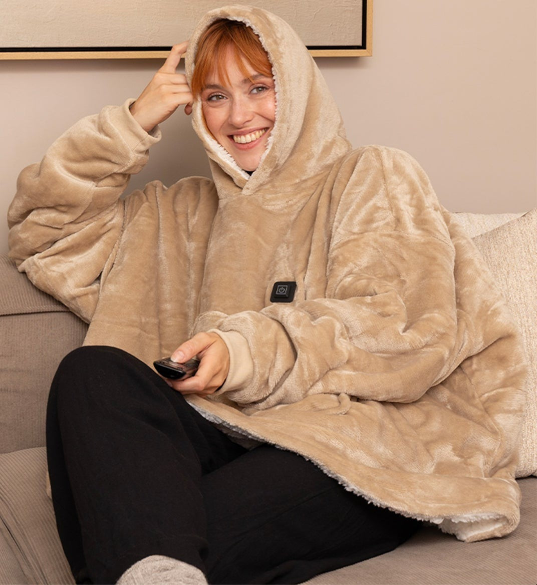 Heated oversized hoodie with a hood and a power button on the chest - view 2