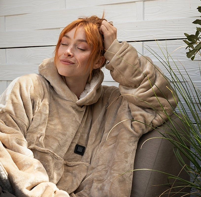 Heated oversized hoodie with a hood and a power button on the chest - view 4