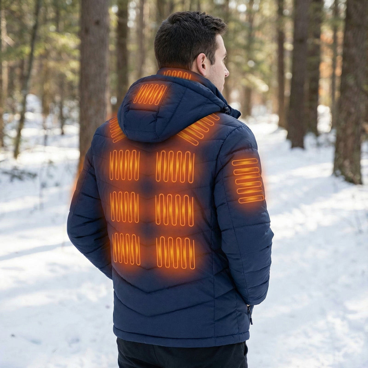 Heated puffer jacket with a hood for men and women - view 3