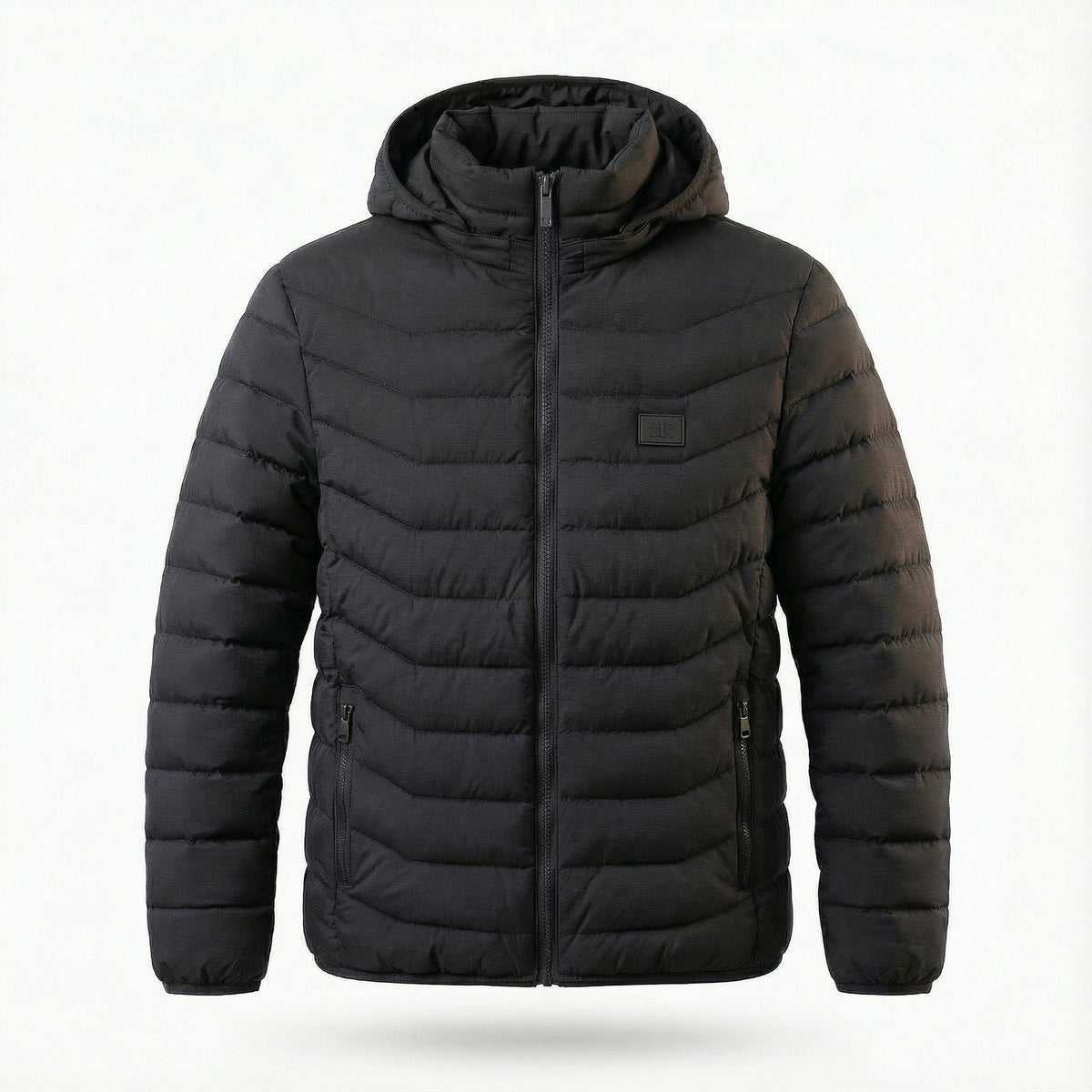Heated puffer jacket with a hood for men and women - black