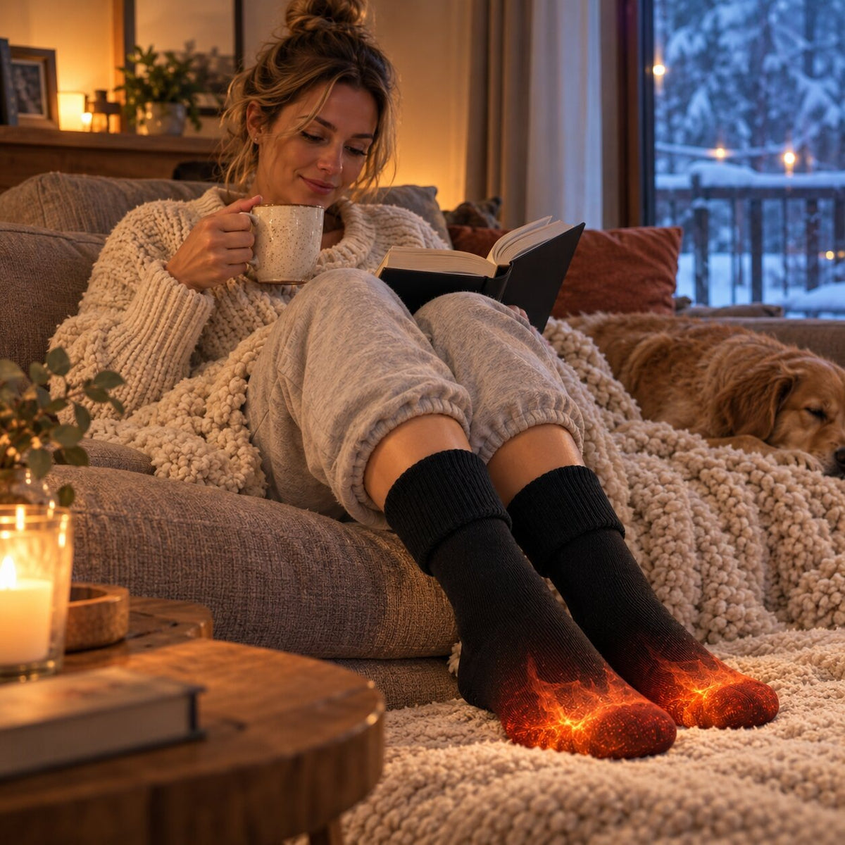 Heated socks in knitted cotton, rechargeable via USB - view 3