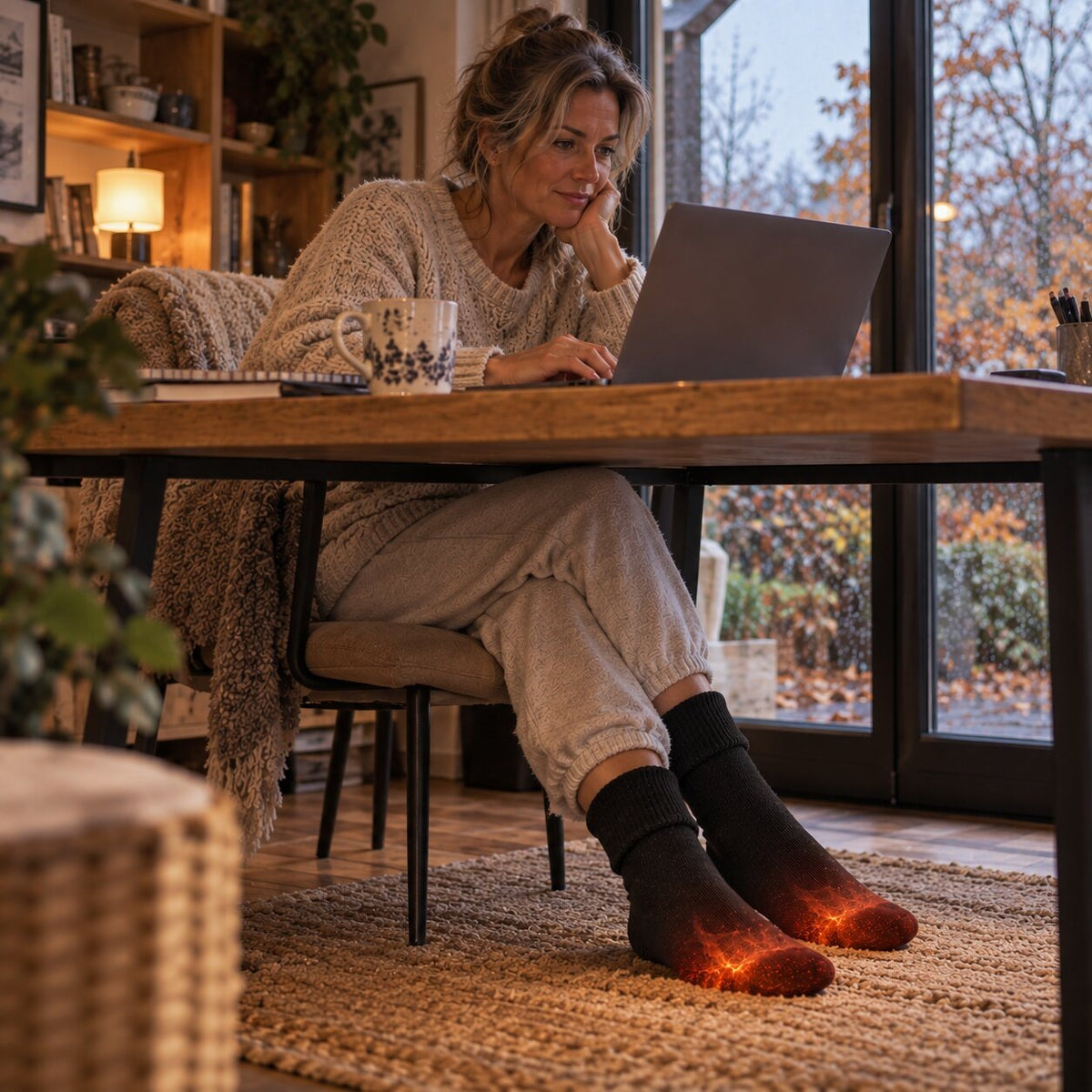 Heated socks in knitted cotton, rechargeable via USB - view 4