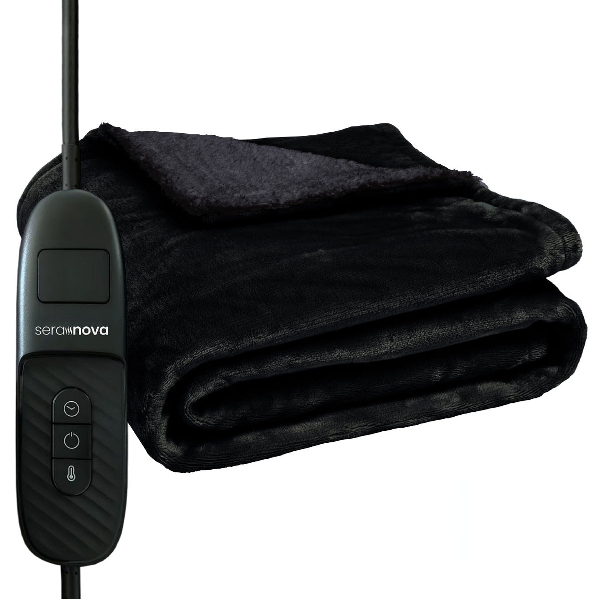 Electric heated throw 180 x 160 cm with 9 heat settings and a display controller - black