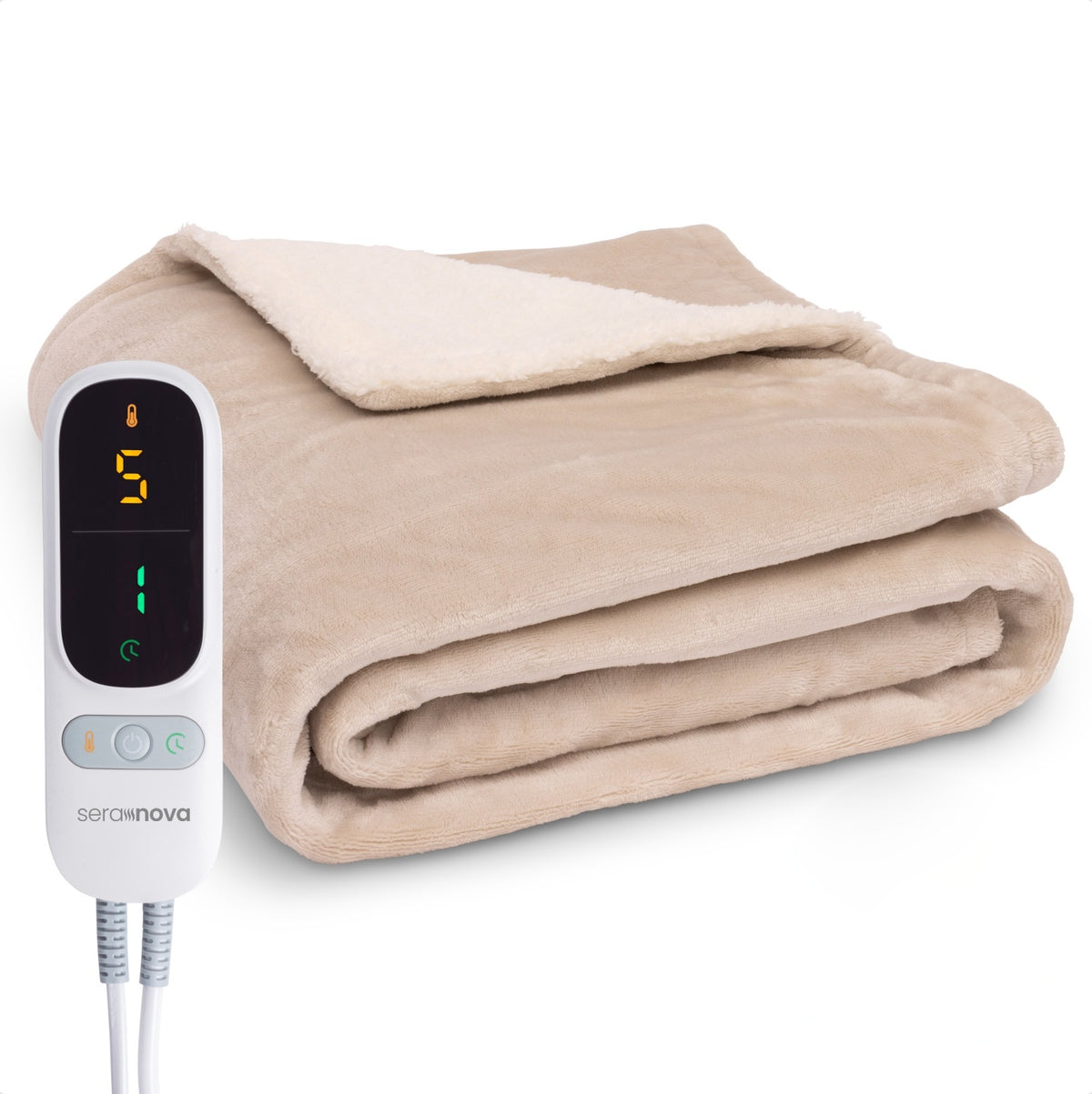 Electric heated throw 180 x 160 cm with extra heating wires and a display controller - sand beige