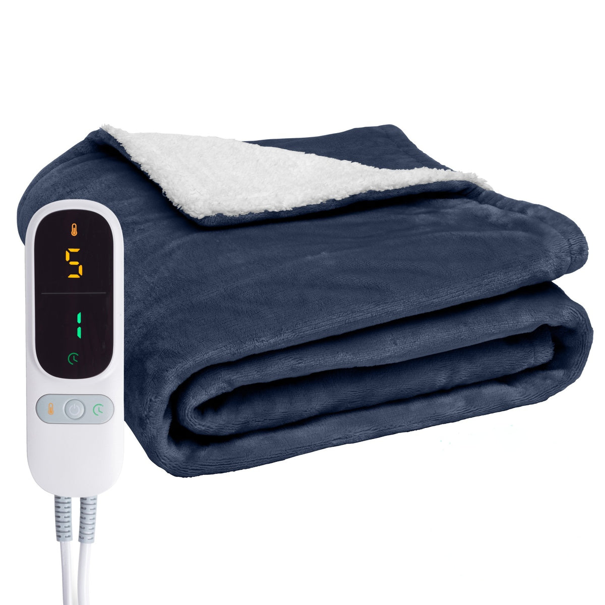 Electric heated throw 180 x 160 cm with extra heating wires and a display controller - navy blue