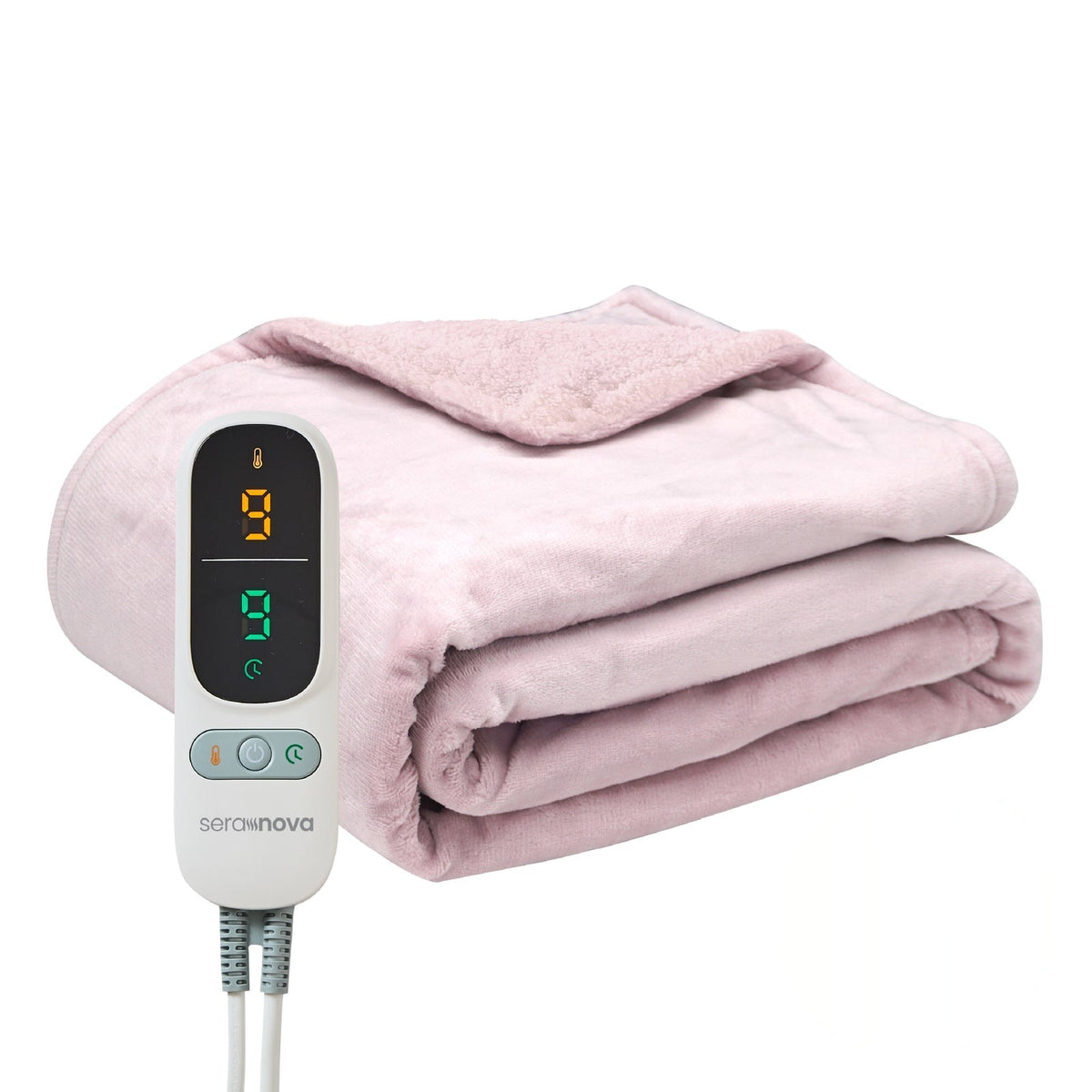 Electric heated throw 180 x 160 cm with extra heating wires and a display controller - dusty pink