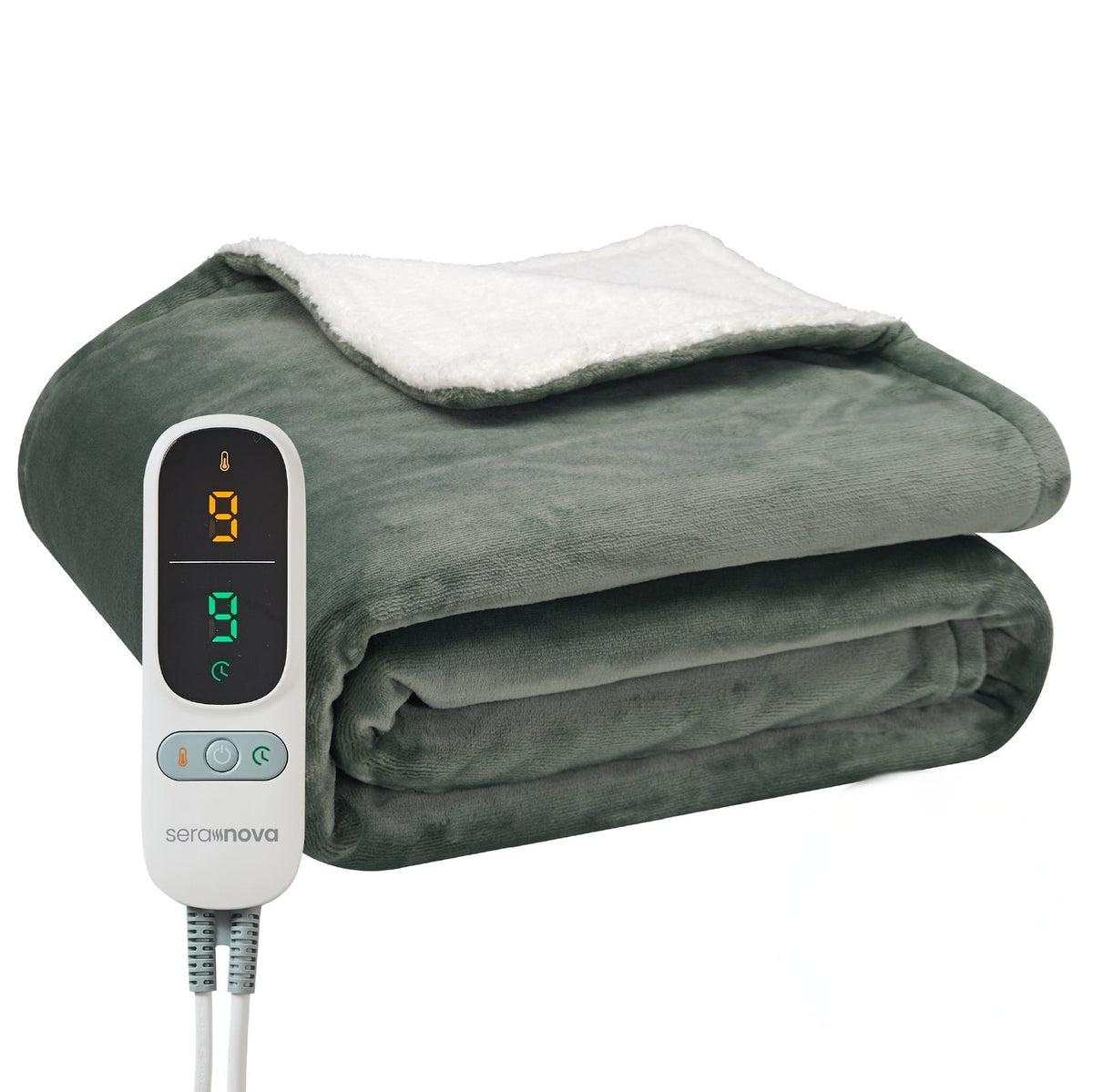 Electric heated throw 180 x 160 cm with extra heating wires and a display controller - sage green
