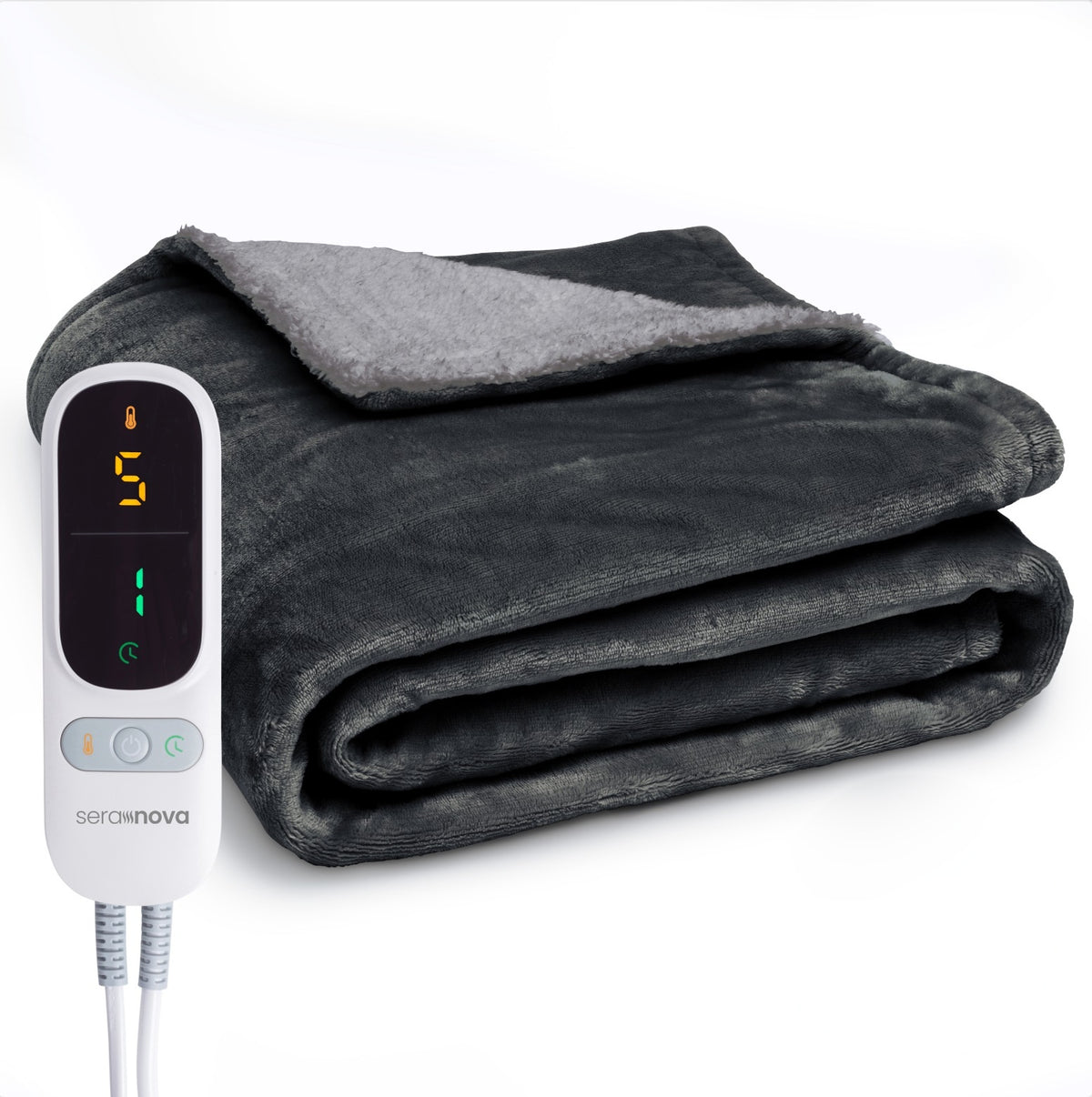 Electric heated throw 180 x 160 cm with extra heating wires and a display controller - charcoal grey