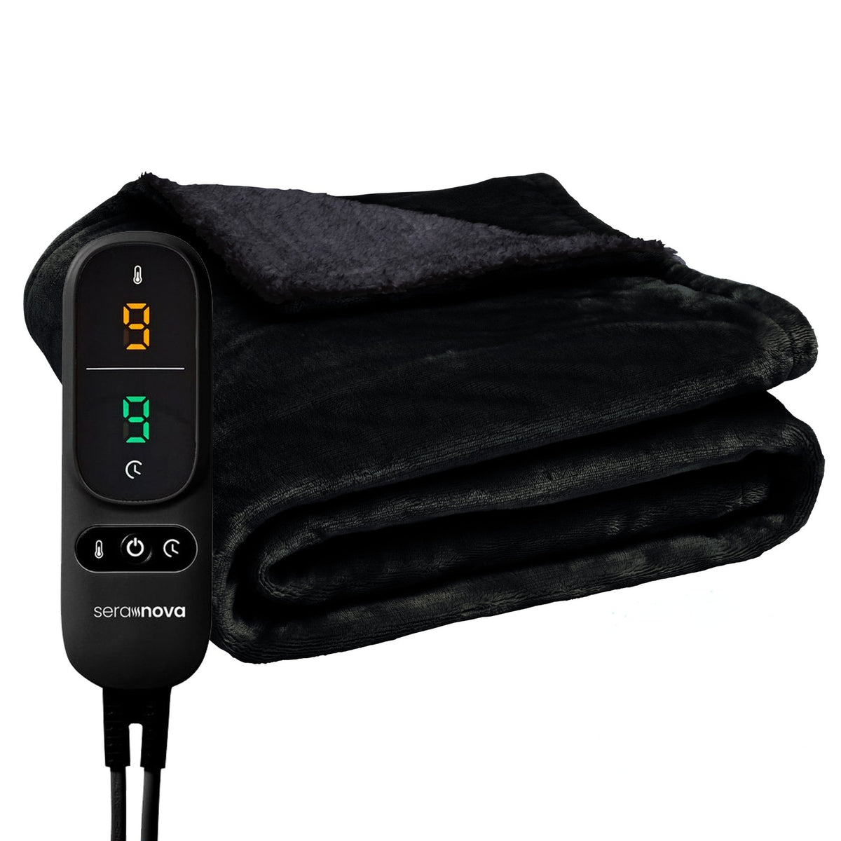 Electric heated throw 180 x 160 cm with extra heating wires and a display controller - black