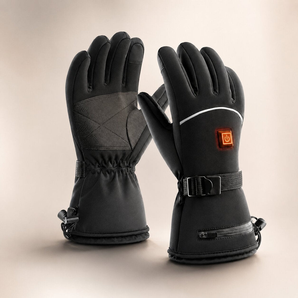 Heated winter gloves with a button for 3 heat settings