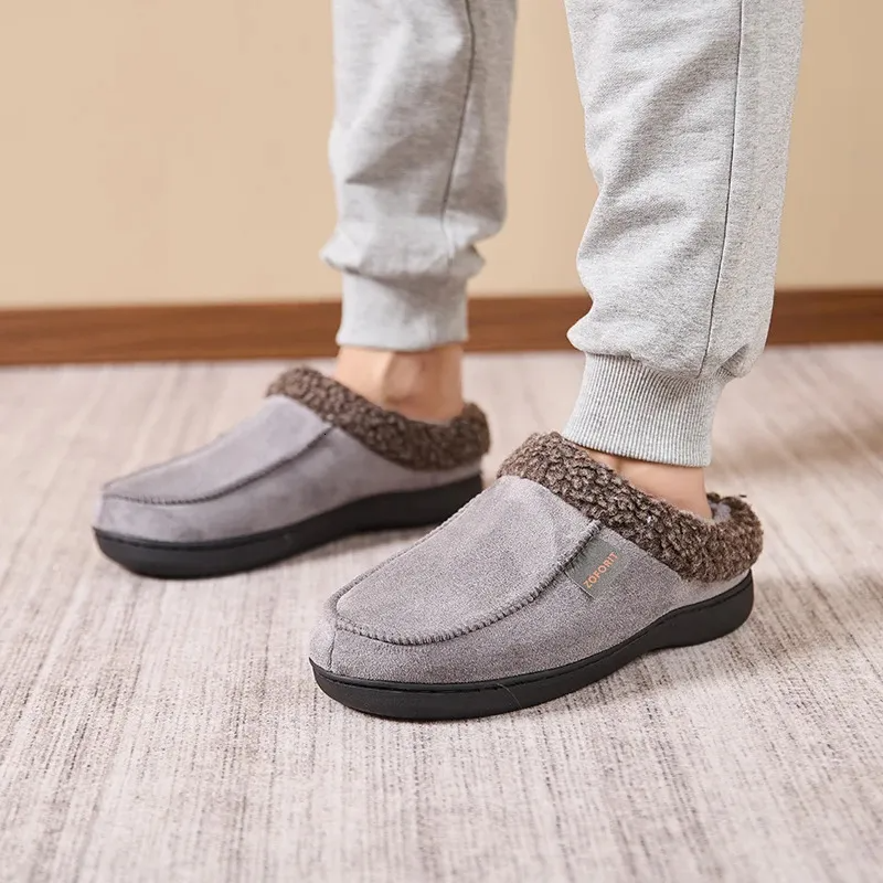 Men's mule slippers with a curly fleece collar and a thick cushioned sole