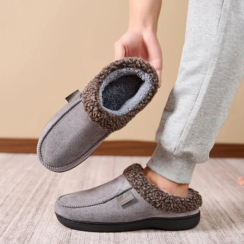 Men's mule slippers with a curly fleece collar and a thick cushioned sole