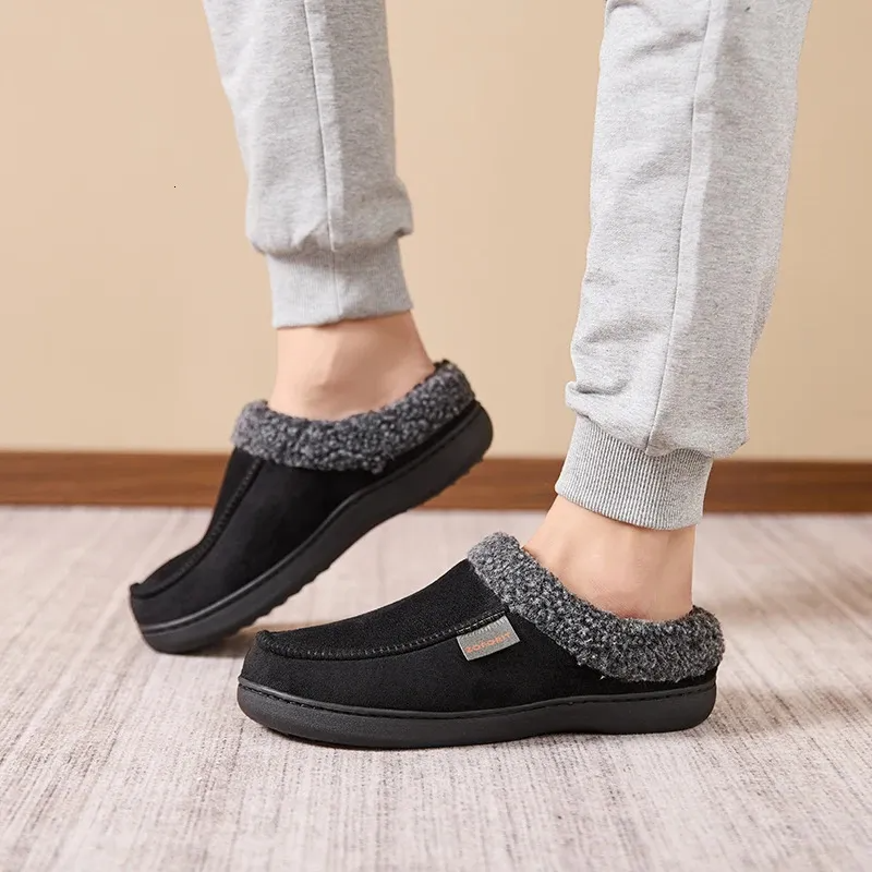 Men's mule slippers with a curly fleece collar and a thick cushioned sole