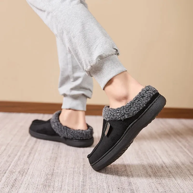 Men's mule slippers with a curly fleece collar and a thick cushioned sole