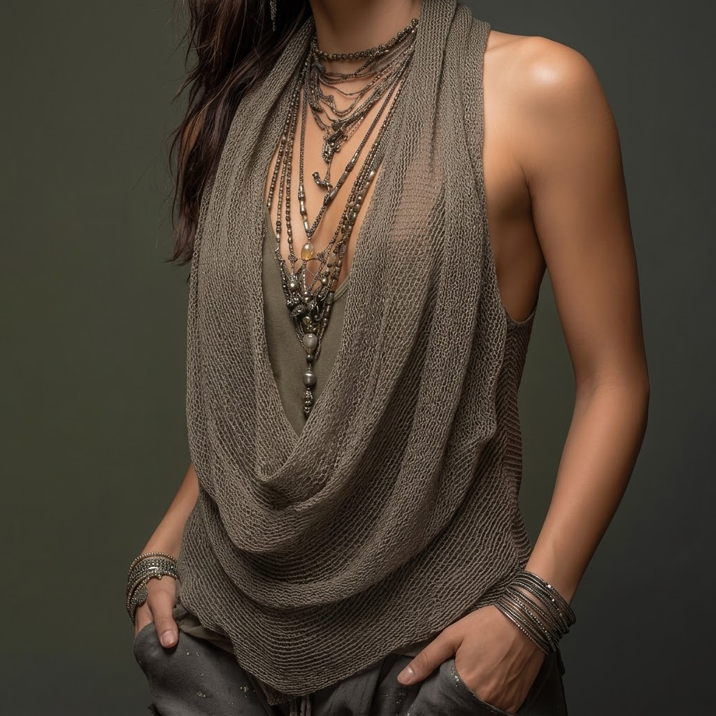Women's cowl neck knit halter top