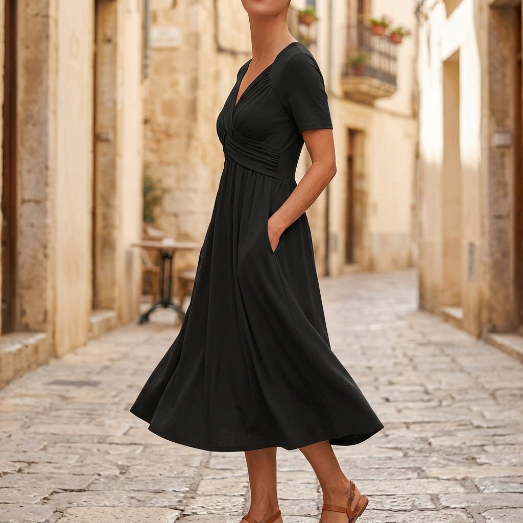 Women's crossover V-neck midi dress - detail