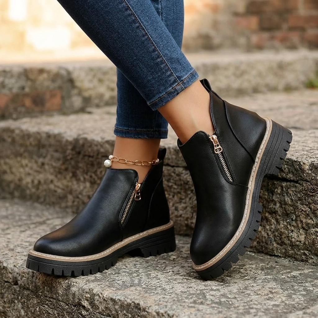 Women's side zip platform ankle boots - detail