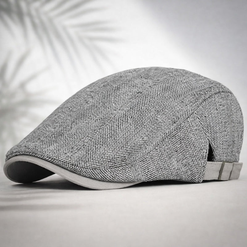 Herringbone flat cap with an adjustable back strap - light grey