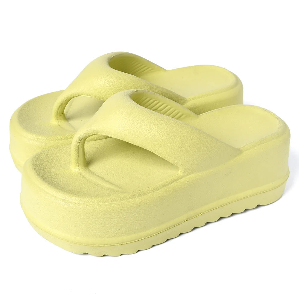 High platform flip flops in EVA with a thick toe-post strap - light yellow