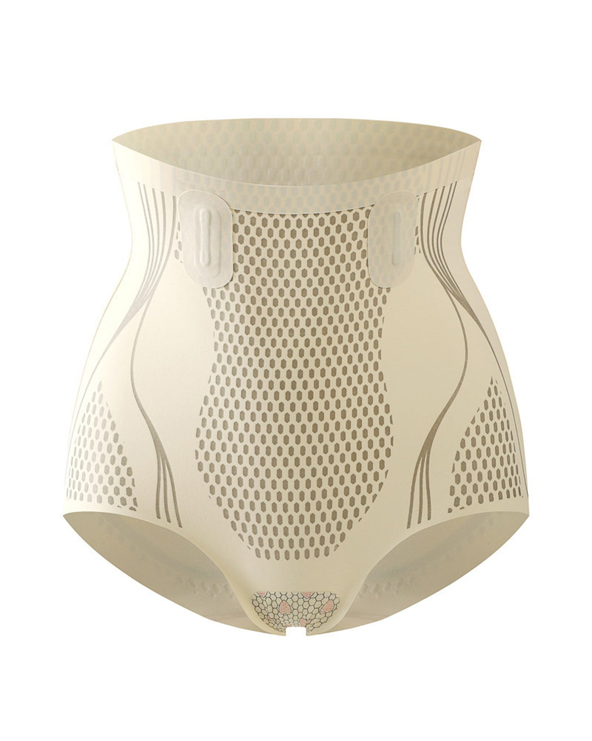 High-waist shapewear brief in seamless stretch knit with a honeycomb pattern - cream