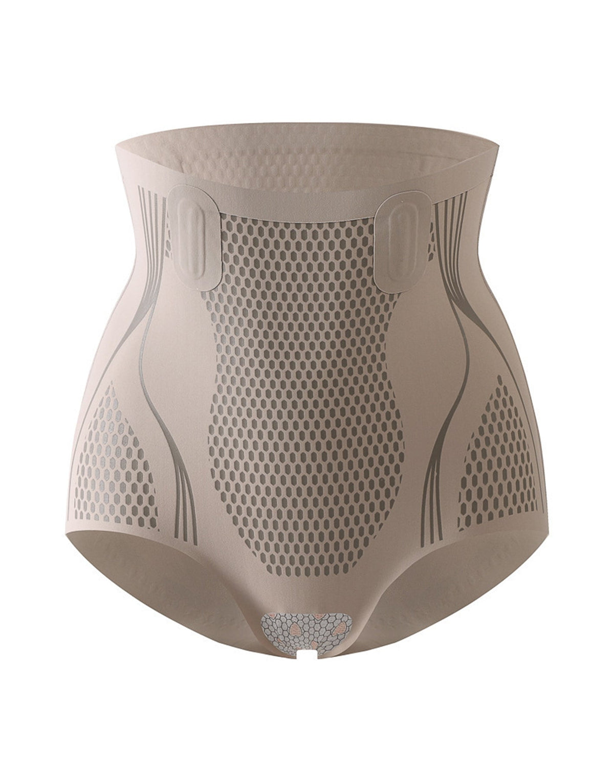 High-waist shapewear brief in seamless stretch knit with a honeycomb pattern - taupe