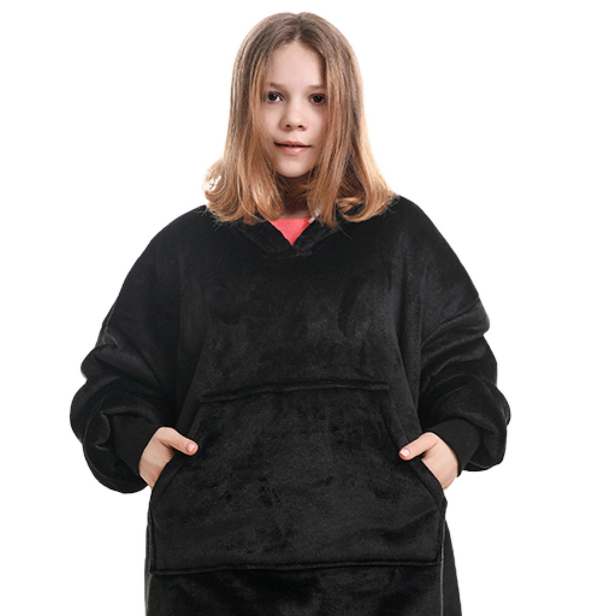 Kids' Black Blanket Hoodie with a Sherpa Lining
