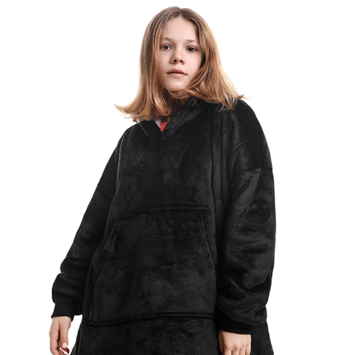 Kids' Black Blanket Hoodie with a Sherpa Lining