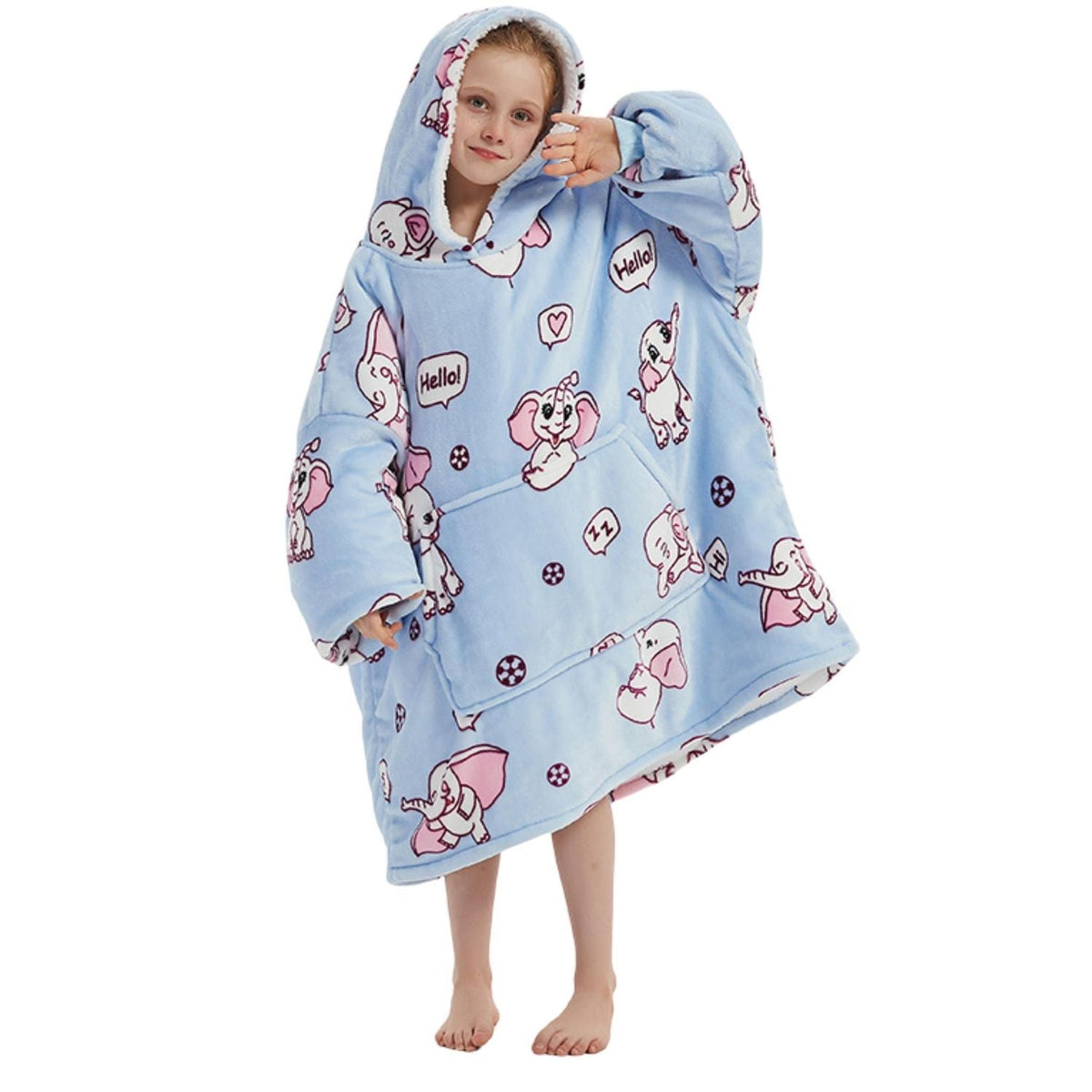 Kids' Elephant Print Blanket Hoodie with Sherpa Lining