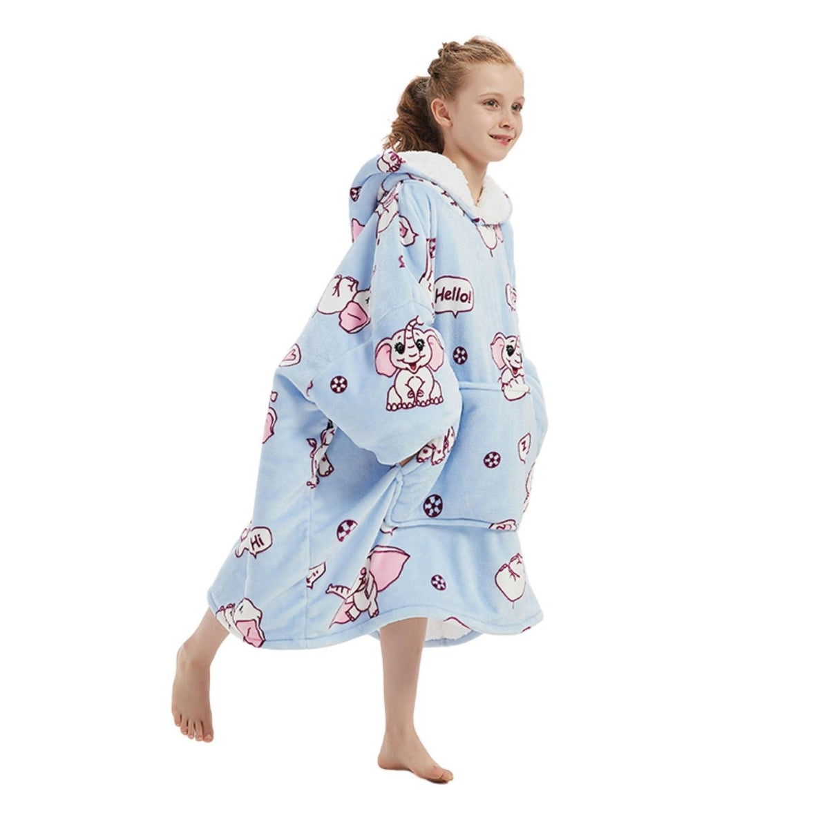 Kids' Elephant Print Blanket Hoodie with Sherpa Lining