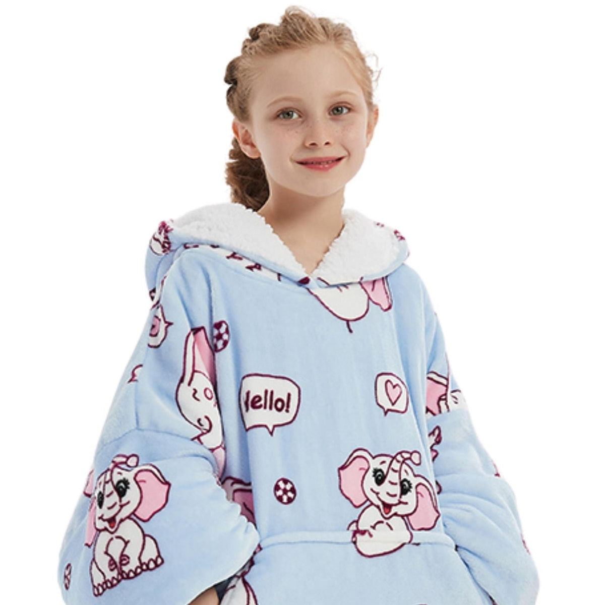 Kids' Elephant Print Blanket Hoodie with Sherpa Lining