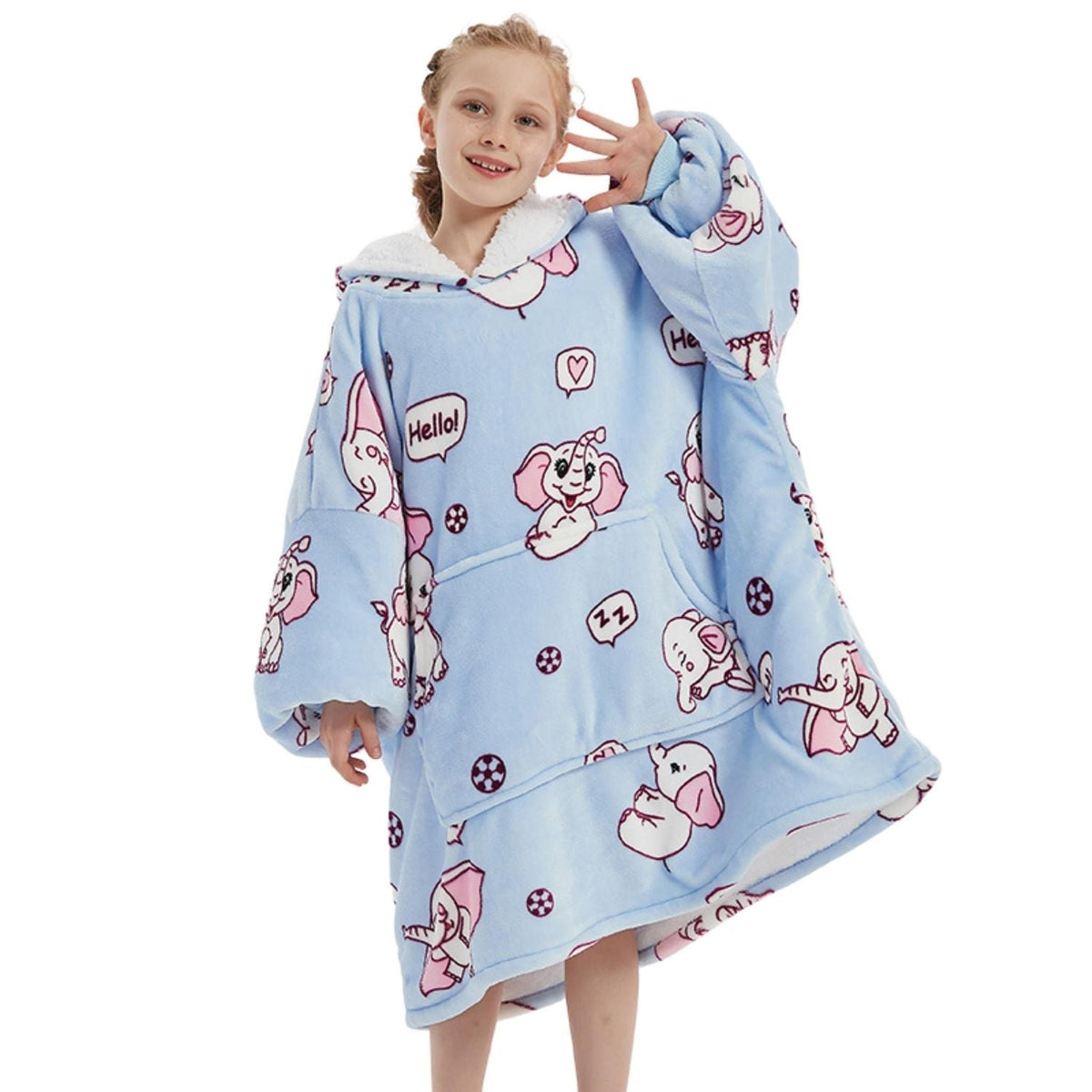Kids' Elephant Print Blanket Hoodie with Sherpa Lining