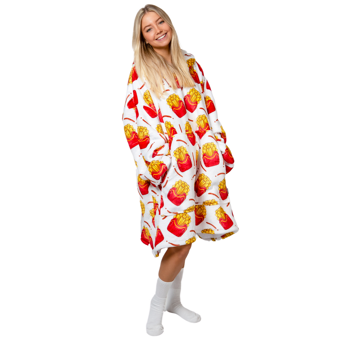Fries Print Blanket Hoodie with a Sherpa Lining