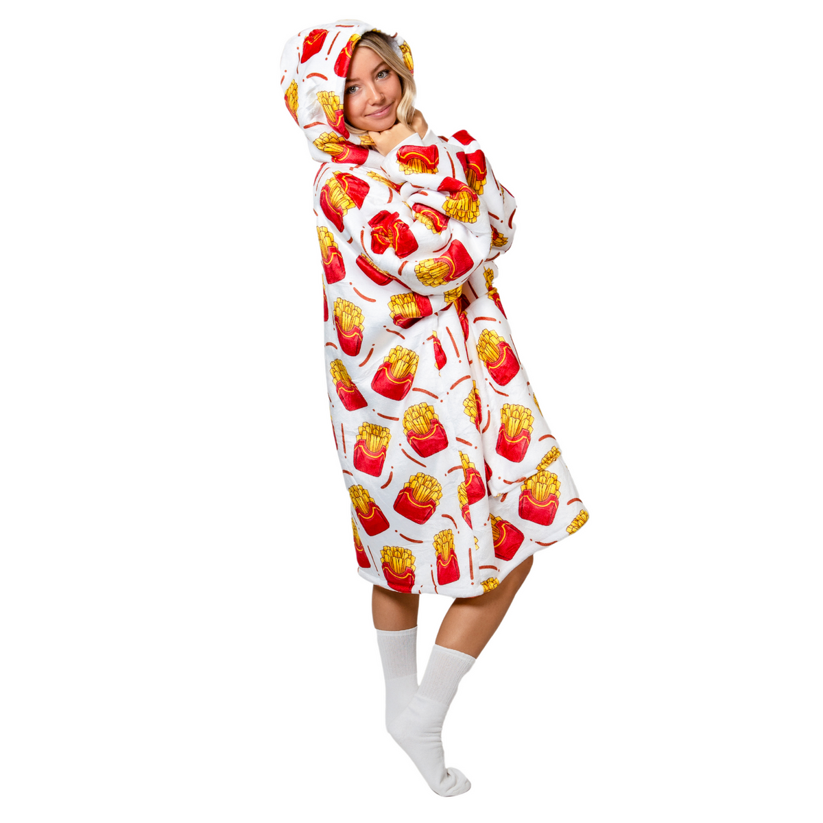 Fries Print Blanket Hoodie with a Sherpa Lining