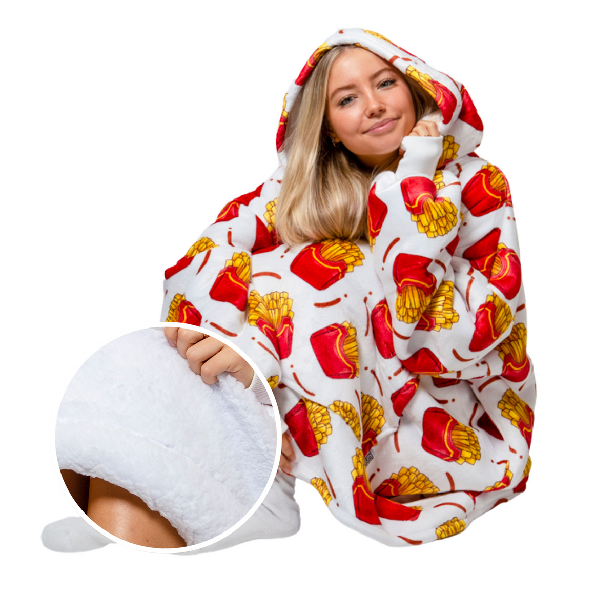 Fries Print Blanket Hoodie with a Sherpa Lining