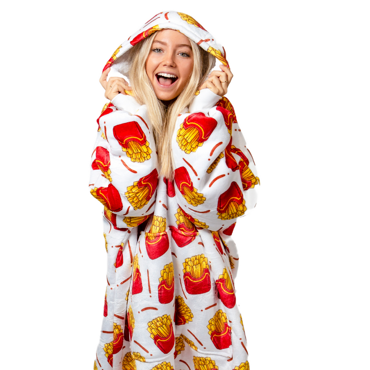 Fries Print Blanket Hoodie with a Sherpa Lining