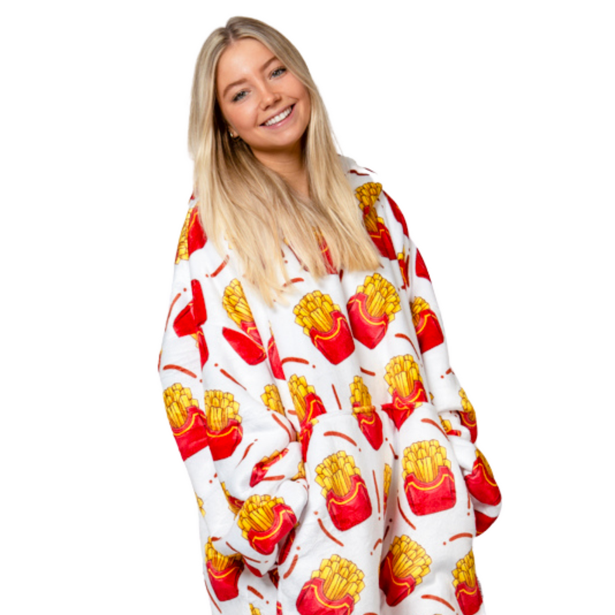 Fries Print Blanket Hoodie with a Sherpa Lining