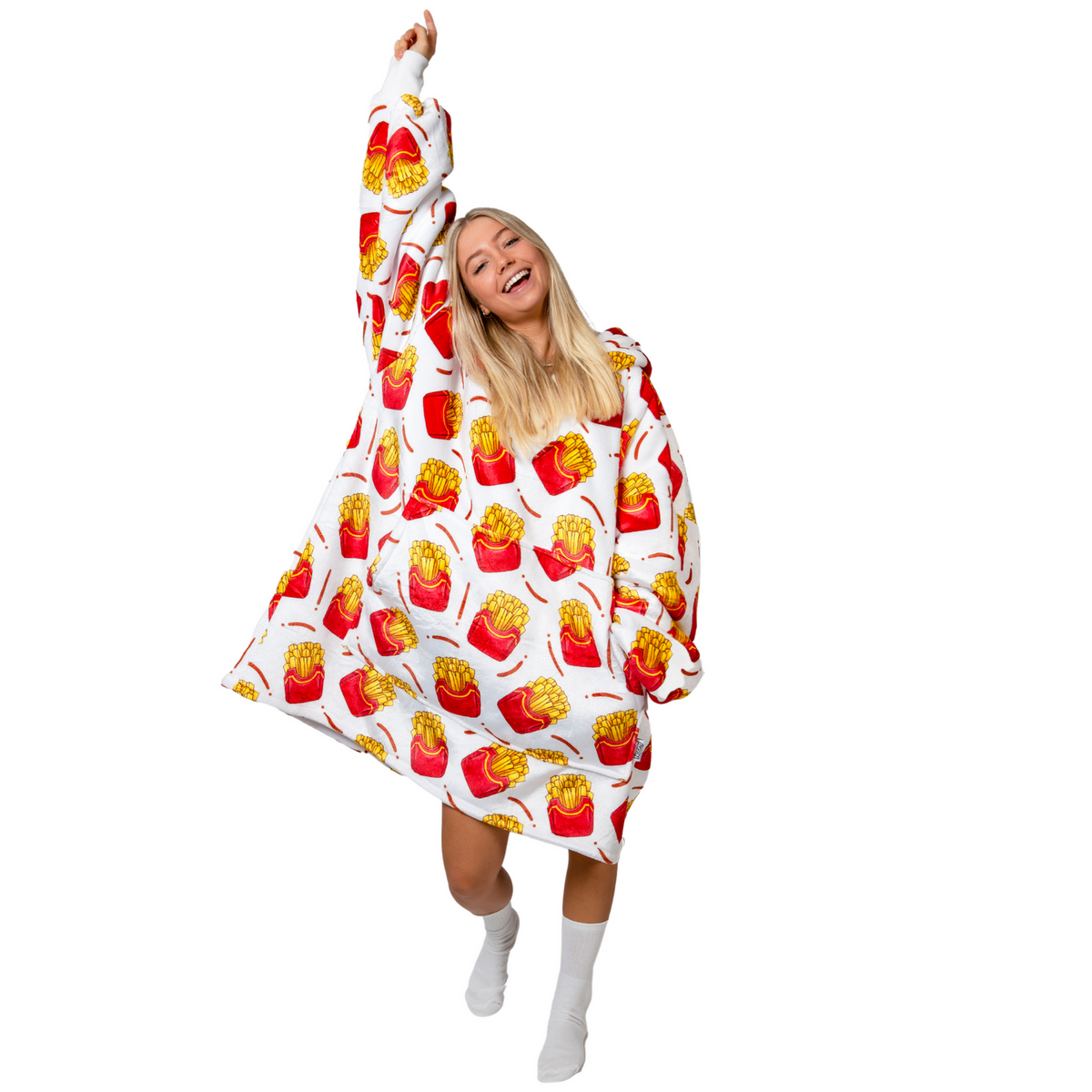 Fries Print Blanket Hoodie with a Sherpa Lining