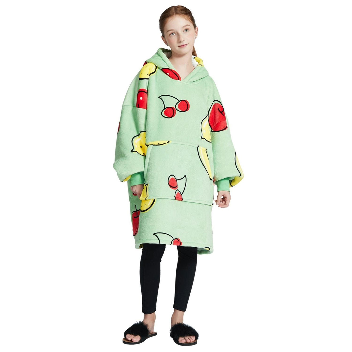 Kids' Fruit Print Blanket Hoodie with a Sherpa Lining