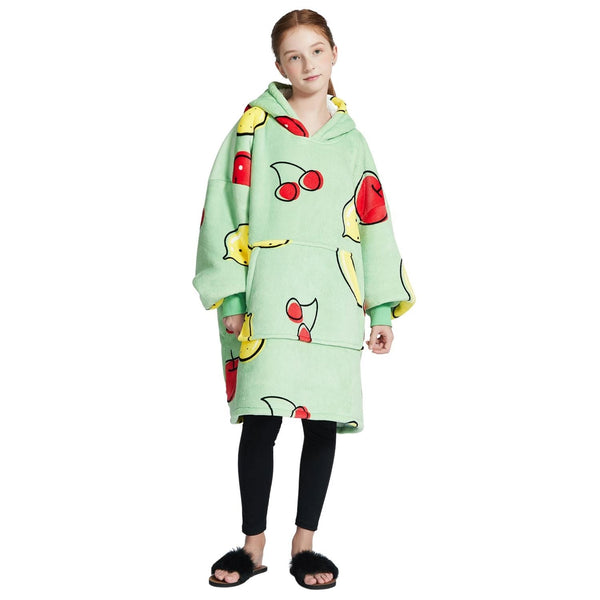 Kids' Fruit Print Blanket Hoodie with a Sherpa Lining