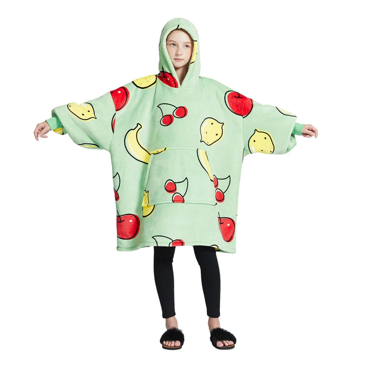 Kids' Fruit Print Blanket Hoodie with a Sherpa Lining