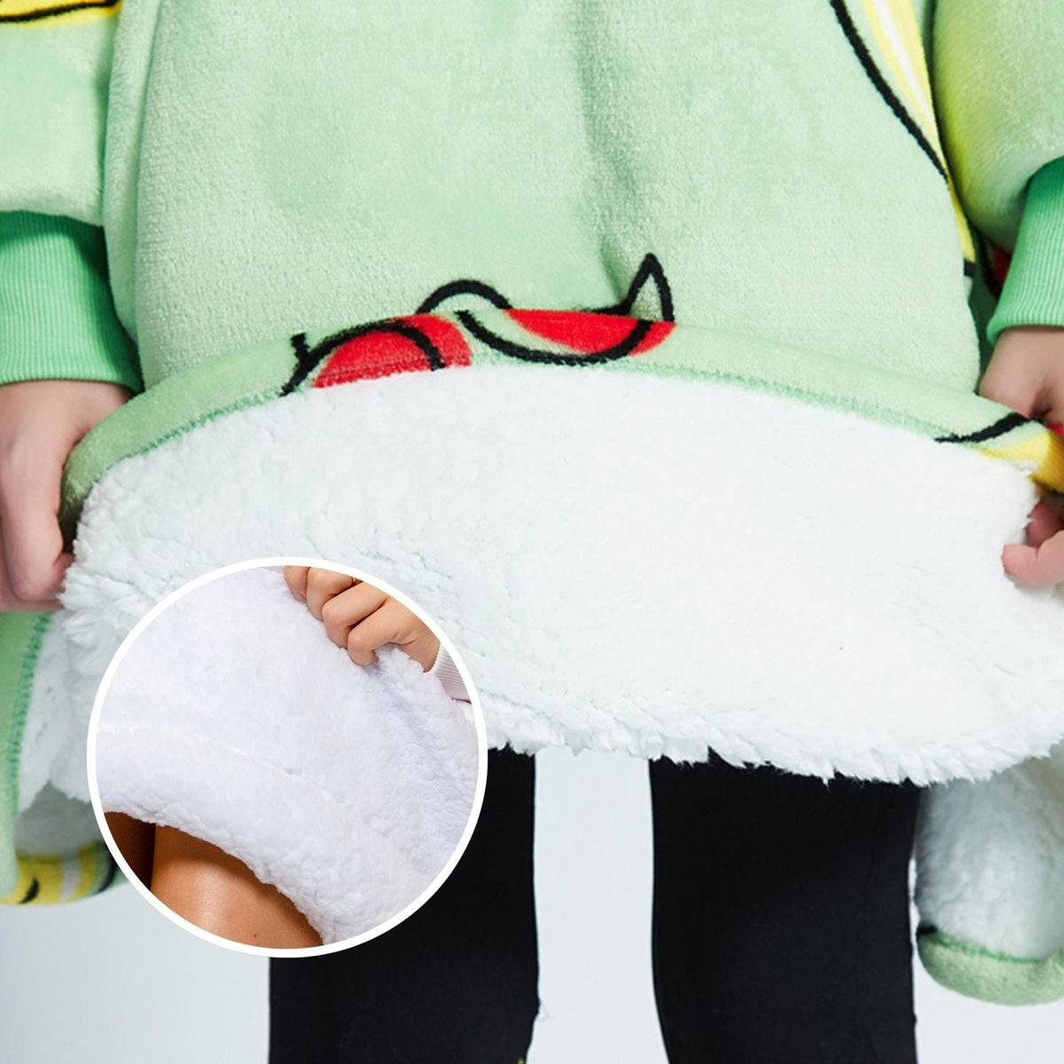 Kids' Fruit Print Blanket Hoodie with a Sherpa Lining