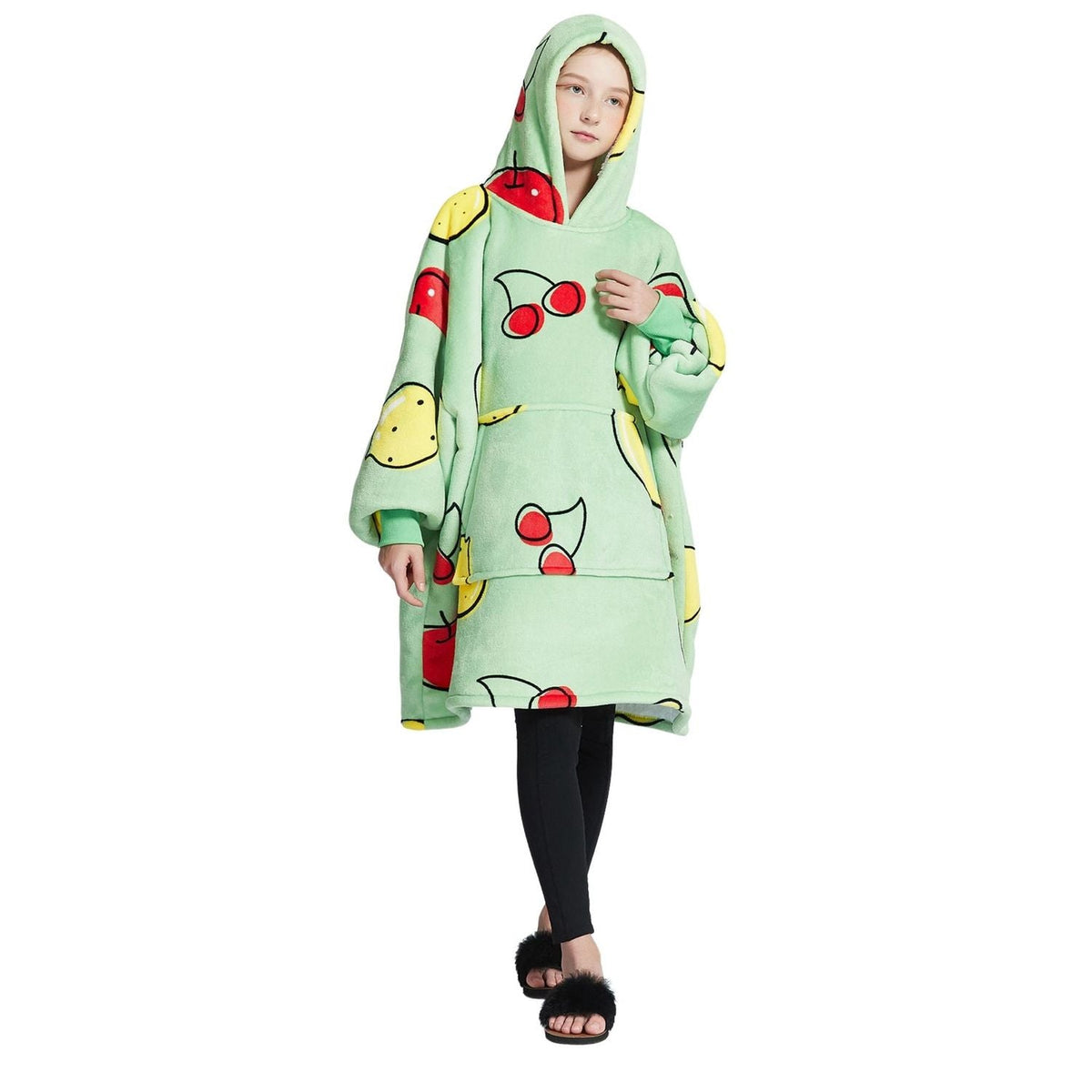 Kids' Fruit Print Blanket Hoodie with a Sherpa Lining