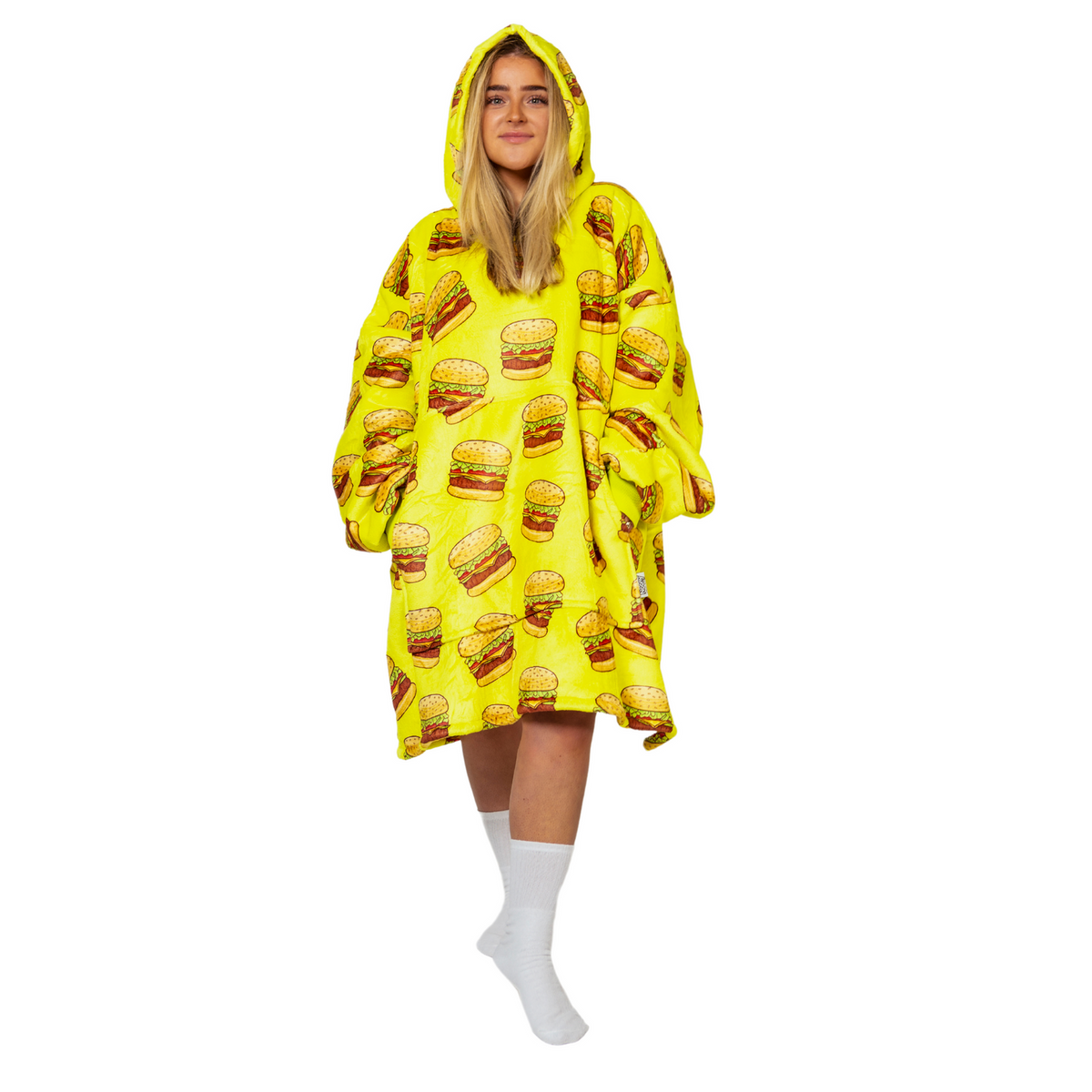 Burger Print Blanket Hoodie with a Sherpa Lining