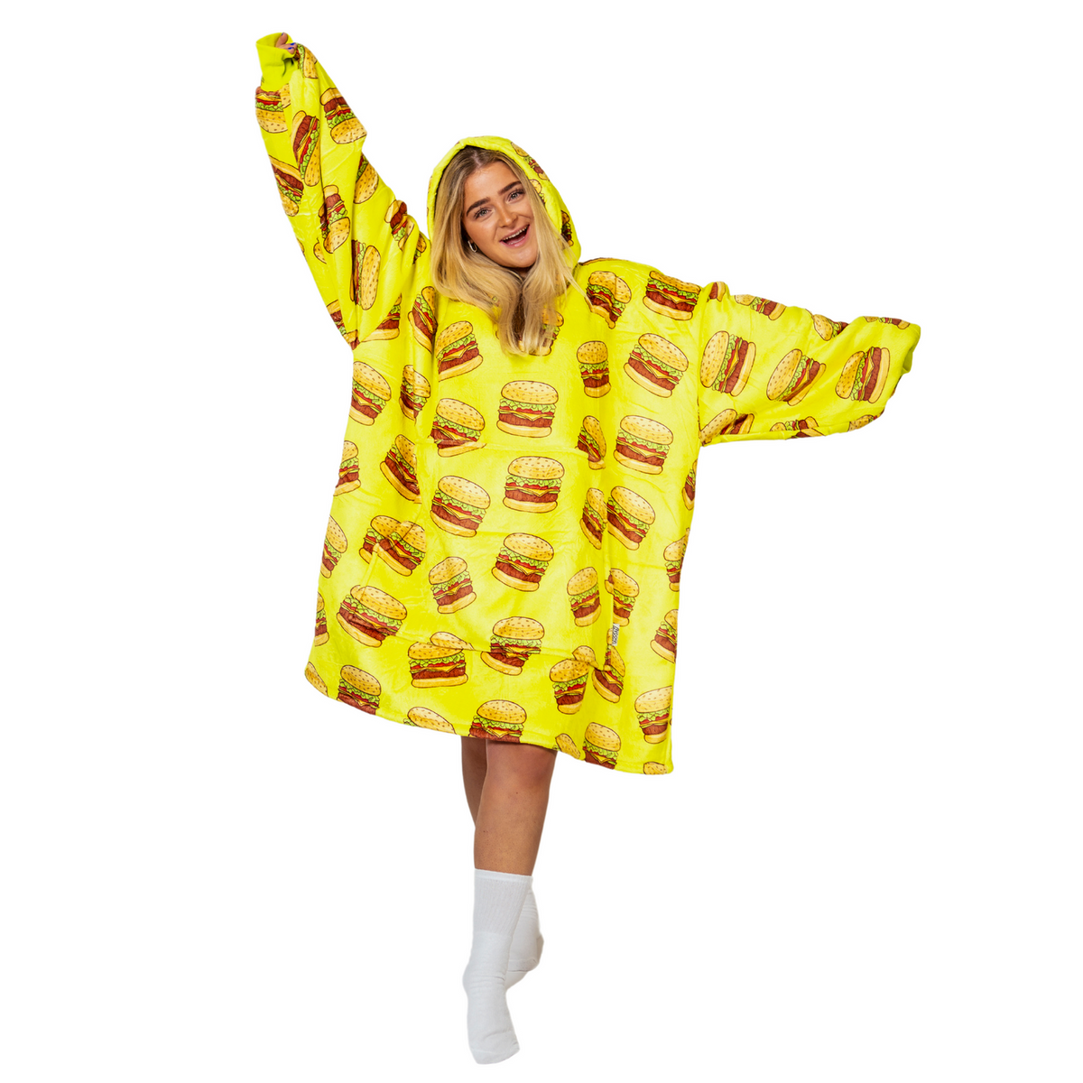 Burger Print Blanket Hoodie with a Sherpa Lining